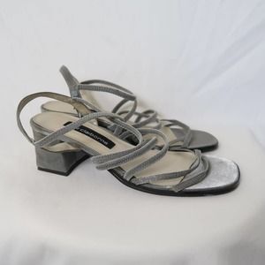 Vintage 90s Liz Claiborne silver grey satin fabric strappy sandal heels 7